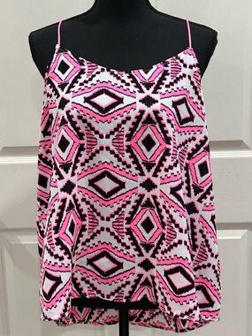No Boundaries Pink and Black Geometric Spaghetti Strap Cami